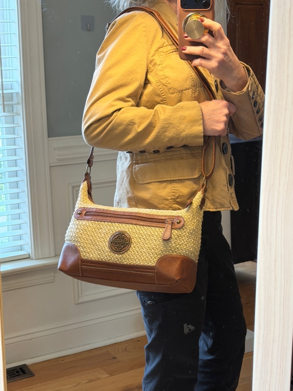 Stone Mountain Boho Woven Straw Faux Leather Crossbody Shoulder Bag Tan (VGUC) - Picture 4 of 16